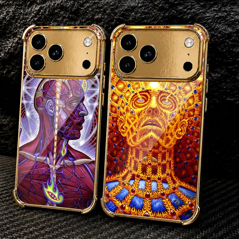 Metal Photo Panel - 美しいデザインの「A-Alex Grey」iPhone 17、16、15、14、13、12 Pro Max Plus用スマホケース。メッキ加工の金属フレームとエアバッグコーナーカバーを採用。