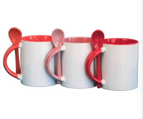 Sublimation Mug White - 11オンス セラミックマグカップ 昇華用ブランク カラフルコーティング 内側カラー付き スプーン付き