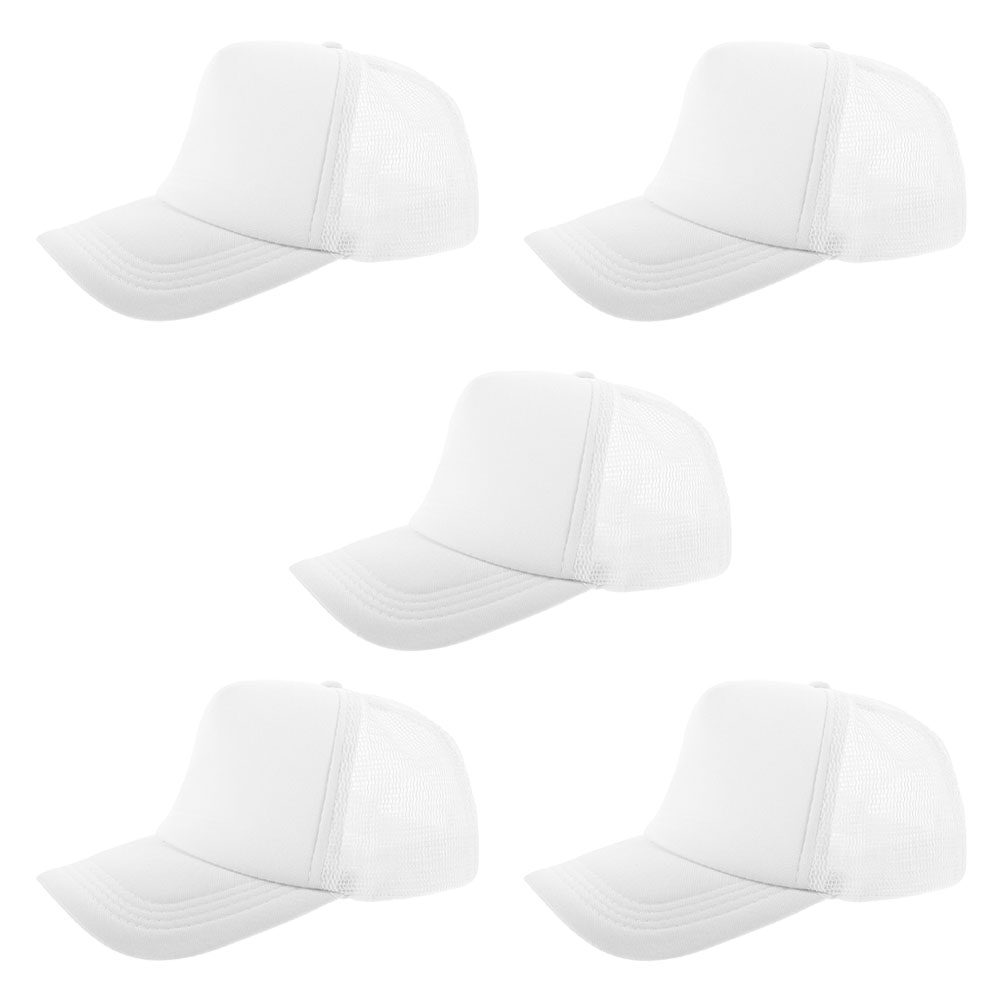 Hat Sublimation Blank - 昇華プリント用の無地メッシュ野球帽5個入り。DIYで熱転写加工が可能。軽量で洗濯可能、通気性に優れ、フリーサイズでほとんどの方にフィットします。