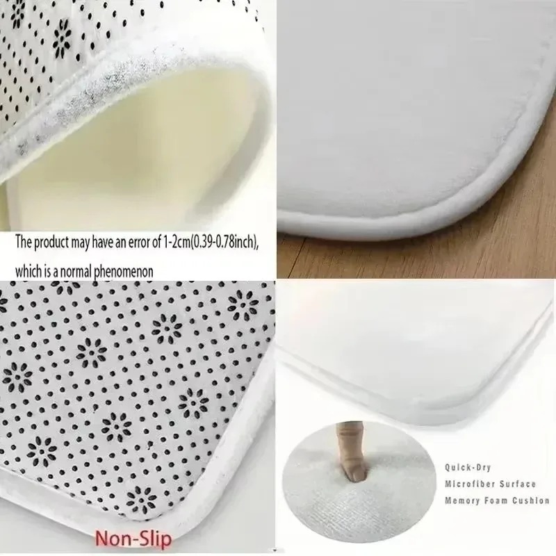 白灰色の大理石模様のドアマット、滑り止め、吸水性、浴室シャワ - Puzzle Blank White のレビューと価格